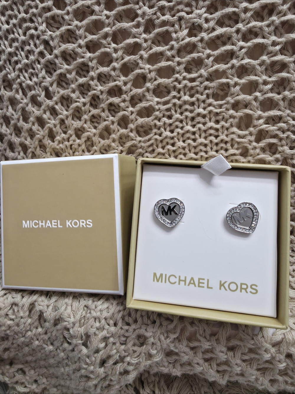 MICHAEL Michael Kors Silver Heart MK Logo Stud Earrings
